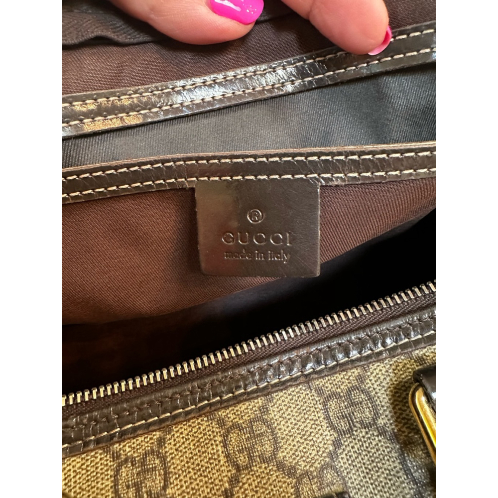 Gucci Brown Coated Canvas & Patent Leather Medium Boston Bag w/ Shoulder Strap - Picture 11 of 16